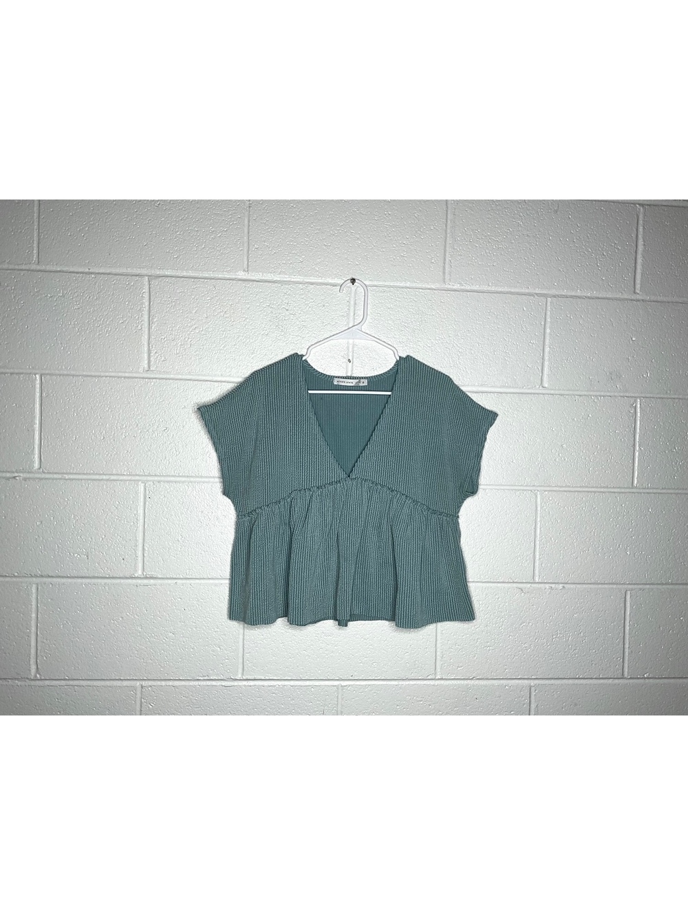 Altar’d State Sage Green Cropped Ribbed Babydoll Top